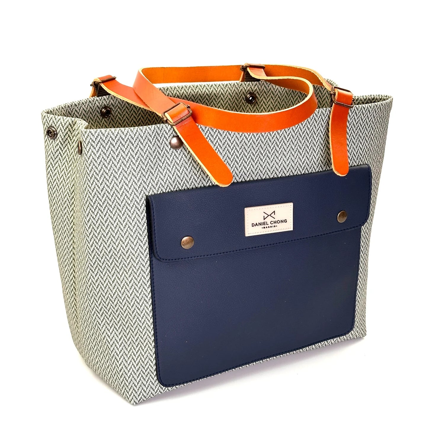 SHOPPER OLD SCHOOL ESPIGA VERDE BOLSILLO MARINO