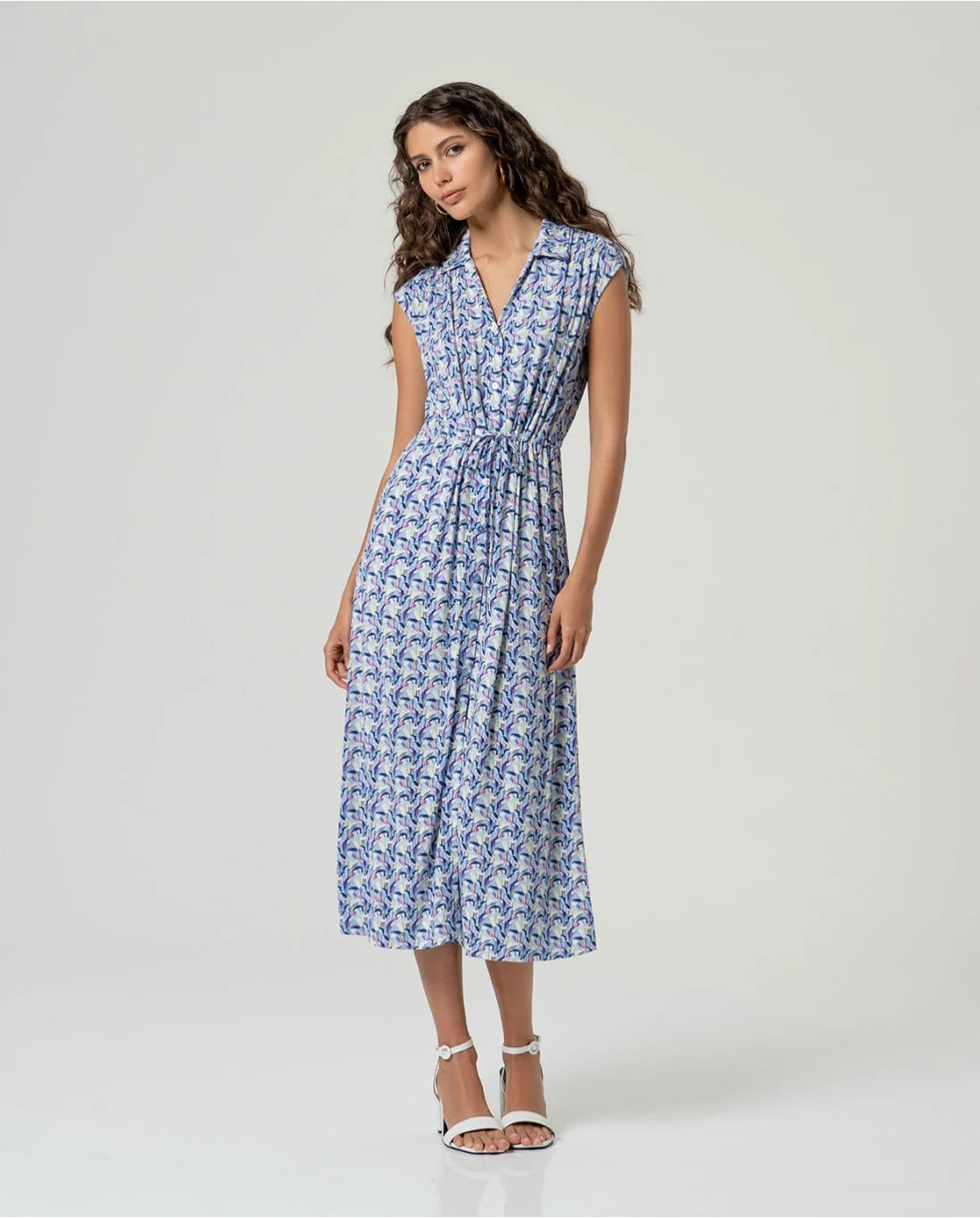 Vestido midi camisero estampado