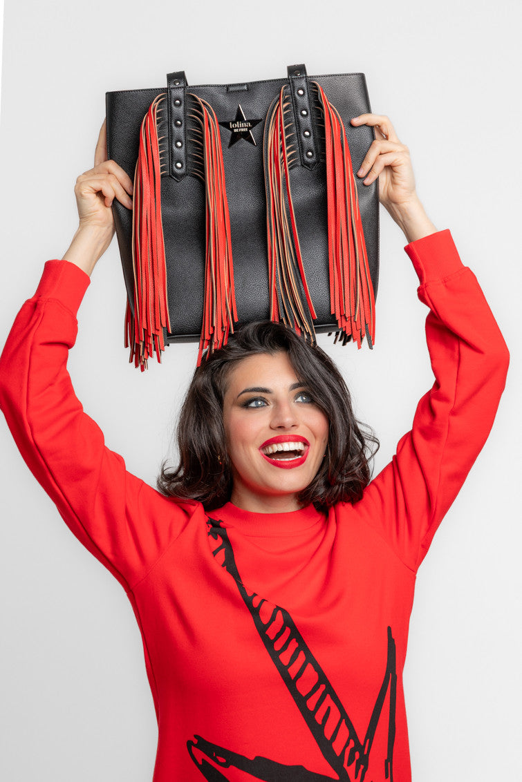 Bolso Shopper Con Flecos Y Tachuelas - ROCK AND ROLL