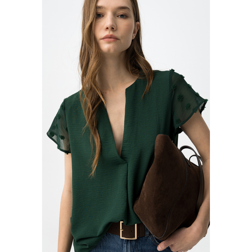 Blusa nony manga pompom
