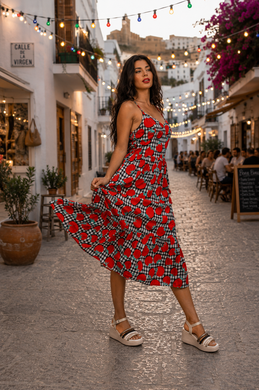 Vestido Midi Bustier De Tomates Y Vichi Blanco Y Negro - Pomodori