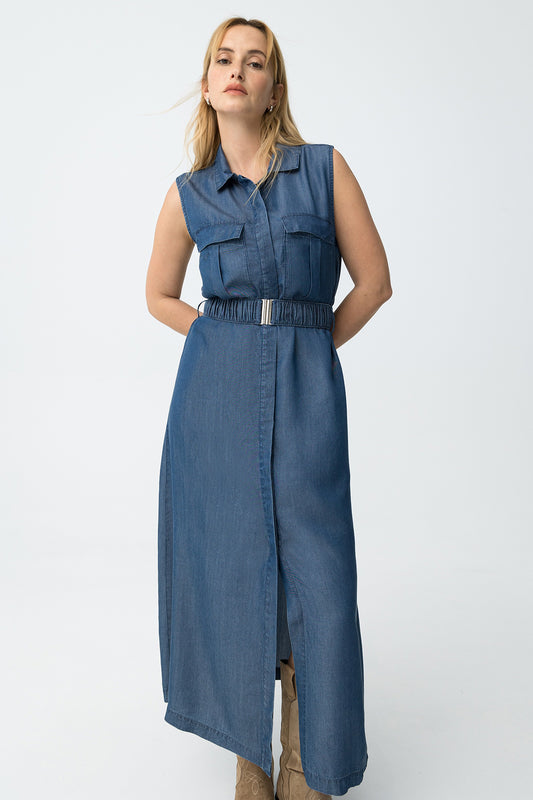 Vestido midi azul oscuro