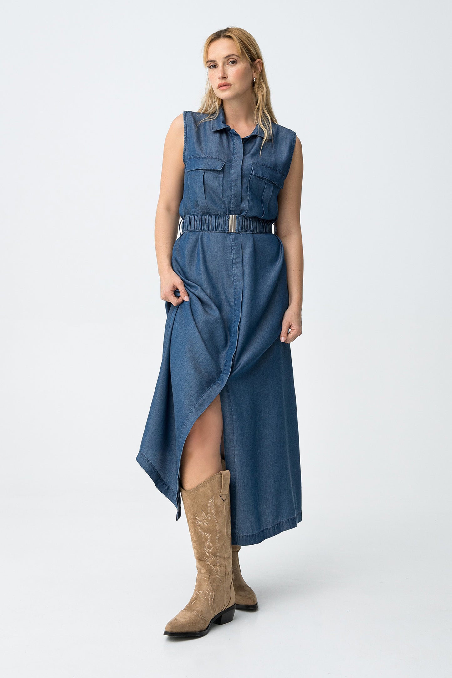 Vestido midi azul oscuro