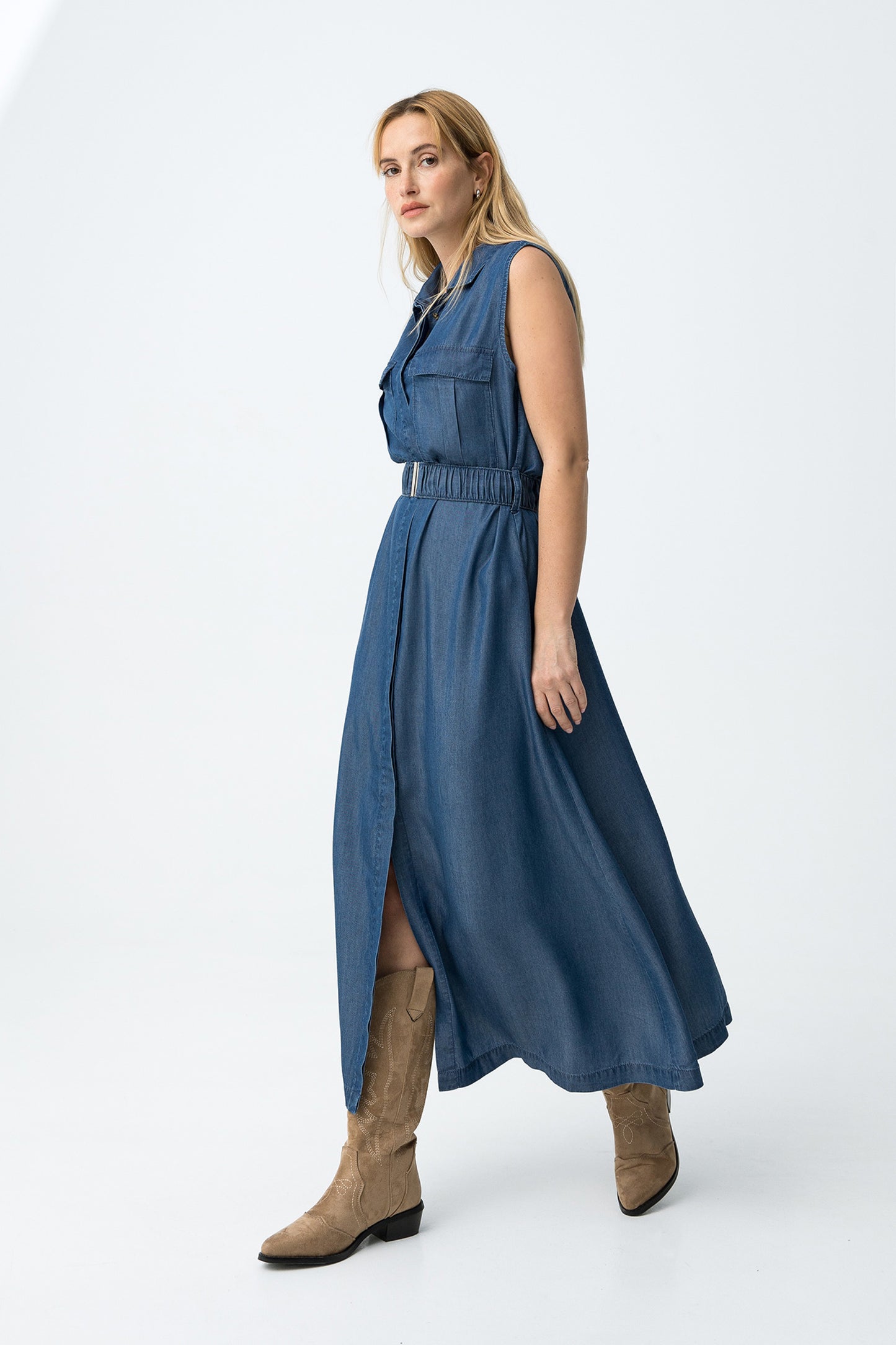 Vestido midi azul oscuro