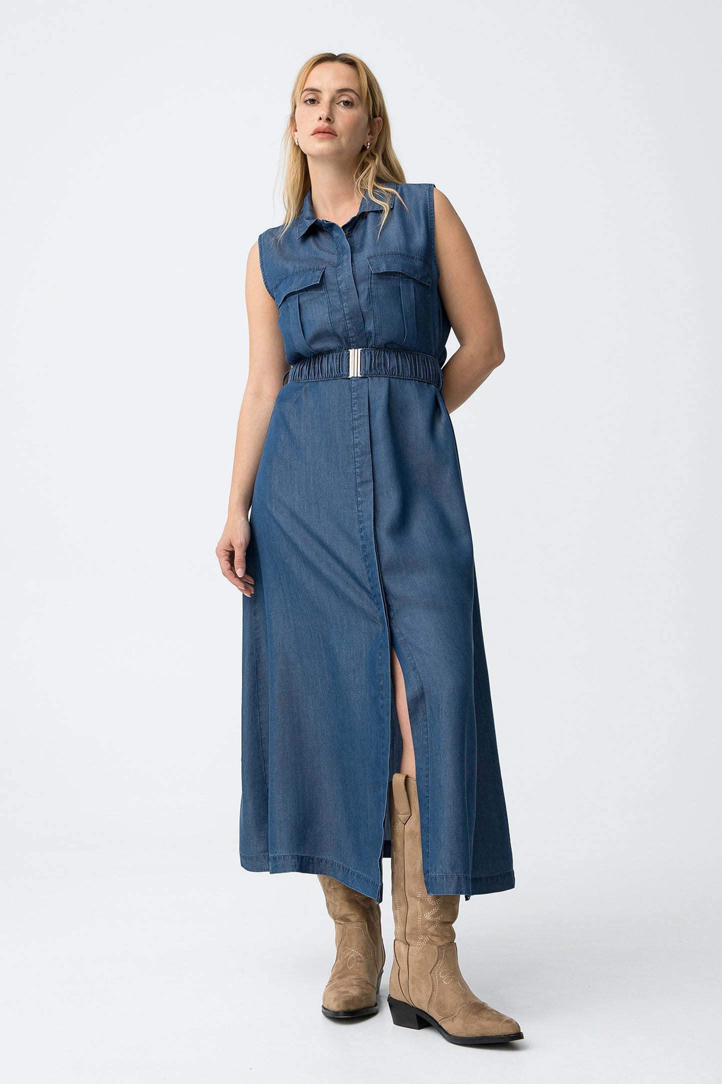 Vestido midi azul oscuro
