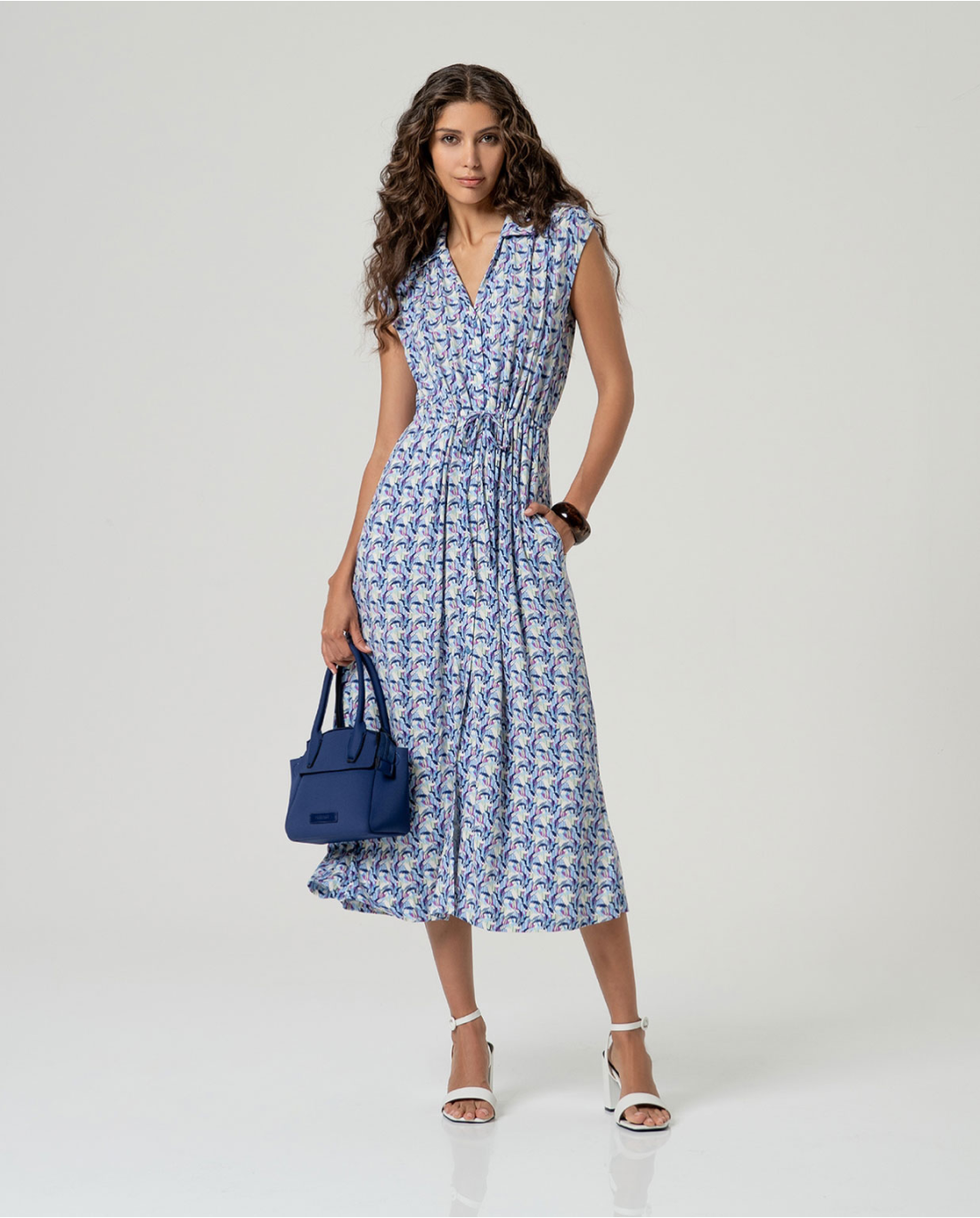 Vestido midi camisero estampado