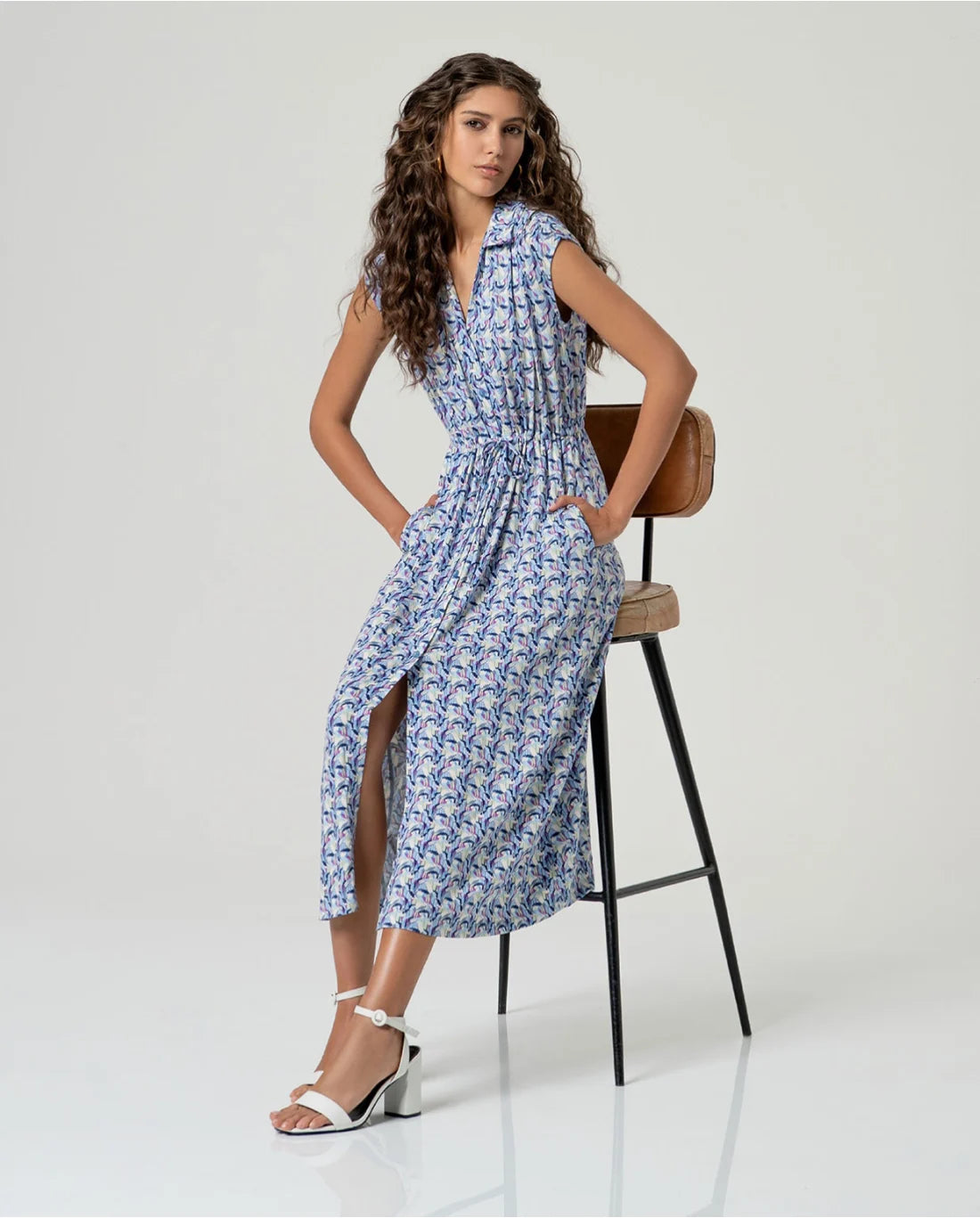 Vestido midi camisero estampado