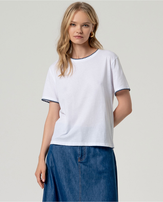 Camiseta algodón con vivo ondulado Blanco