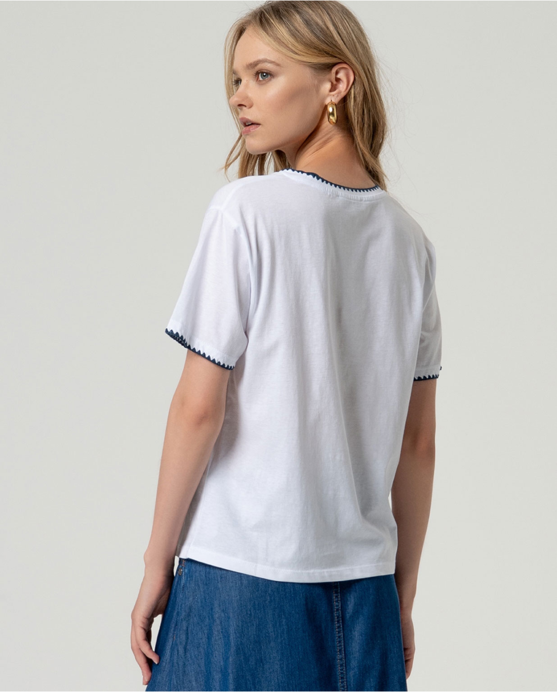 Camiseta algodón con vivo ondulado Blanco