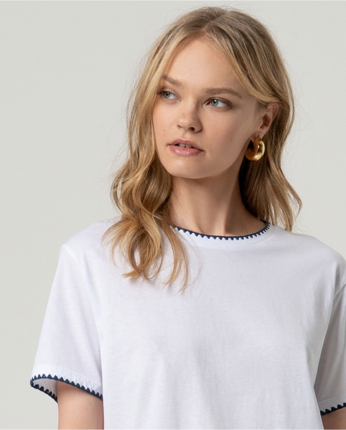 Camiseta algodón con vivo ondulado Blanco