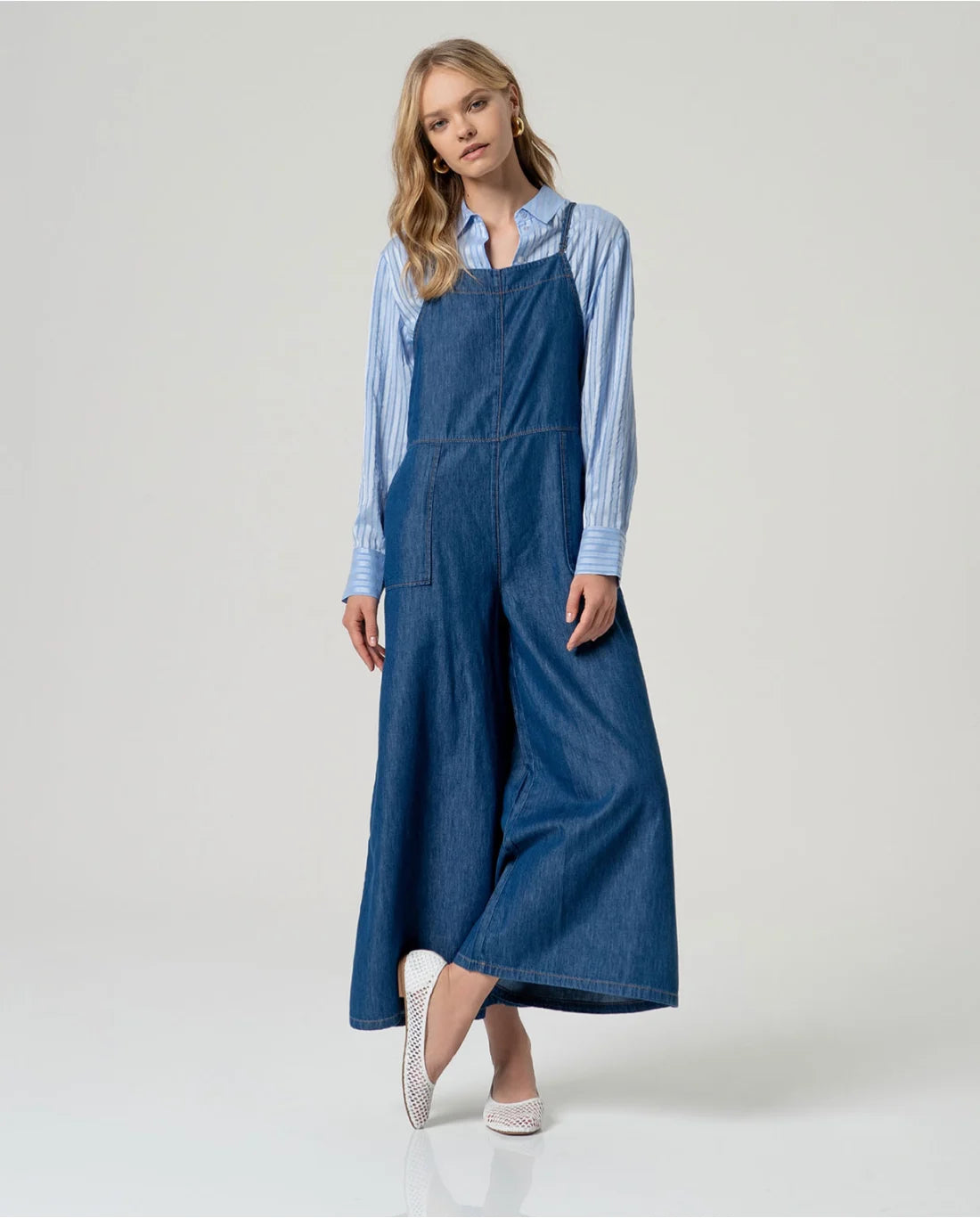 Peto denim wide leg Azul