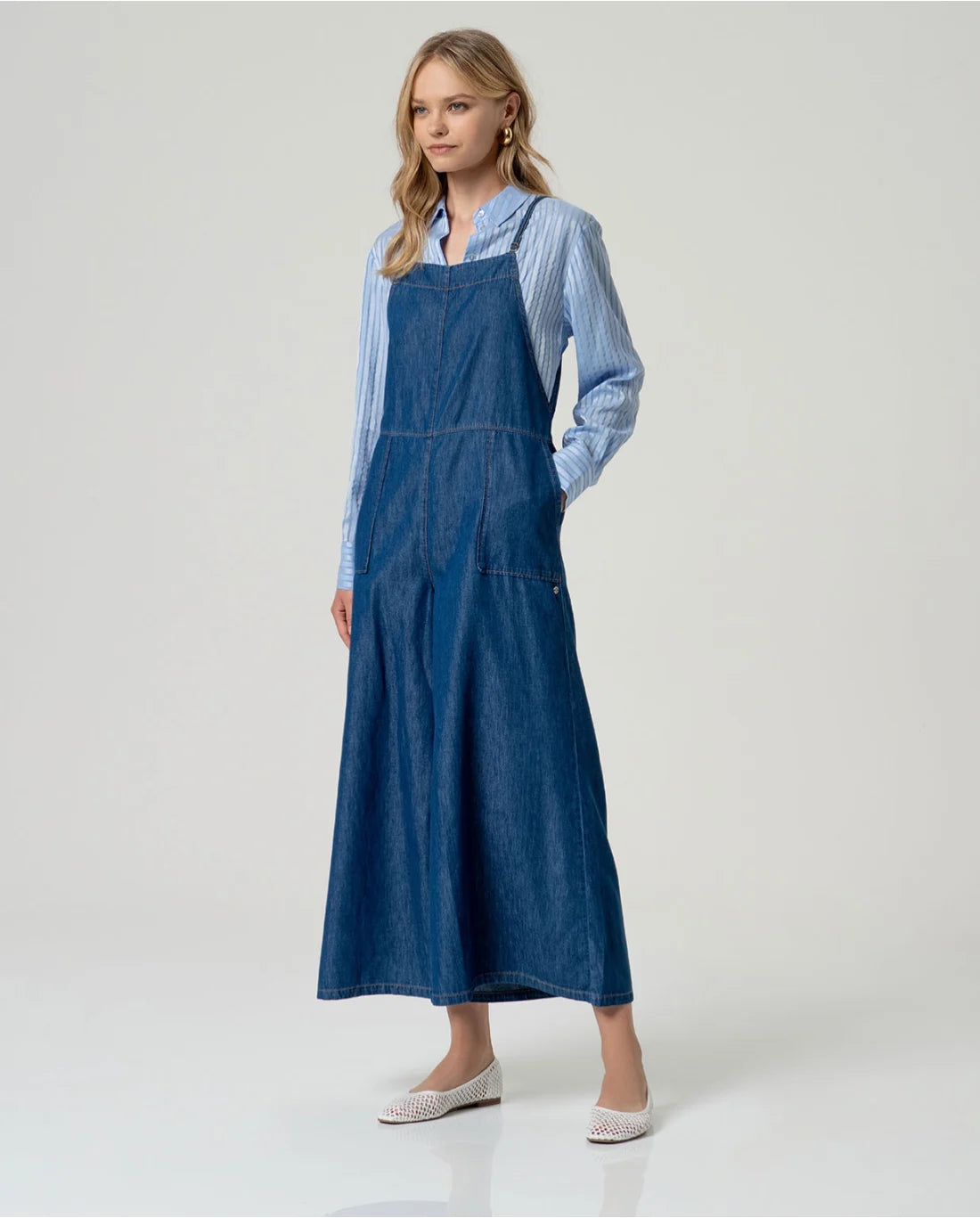 Peto denim wide leg Azul