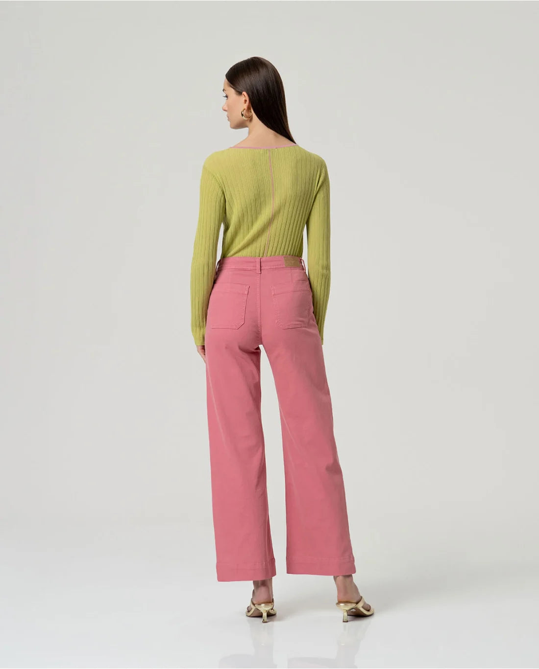Pantalón wide leg tiro alto denim Rosa