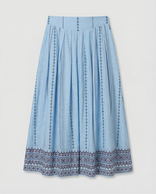 Falda midi bordada cintura elástica Azul celeste