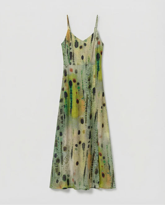 Vestido largo tirantes estampado Verde