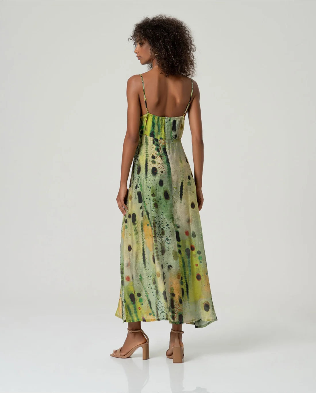 Vestido largo tirantes estampado Verde