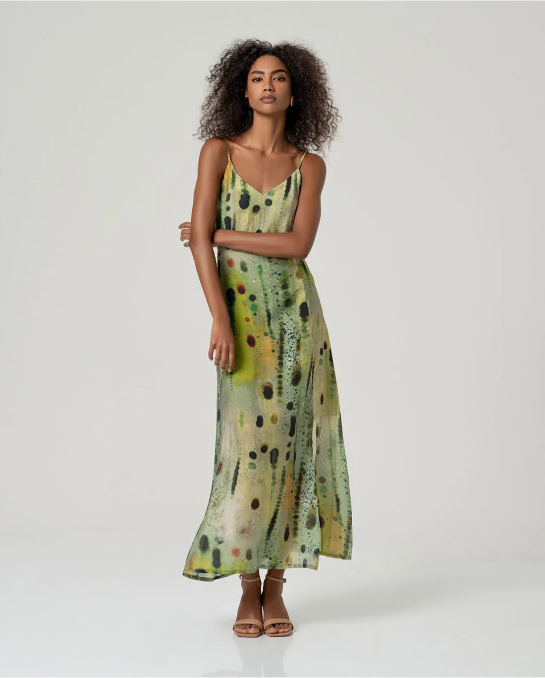 Vestido largo tirantes estampado Verde
