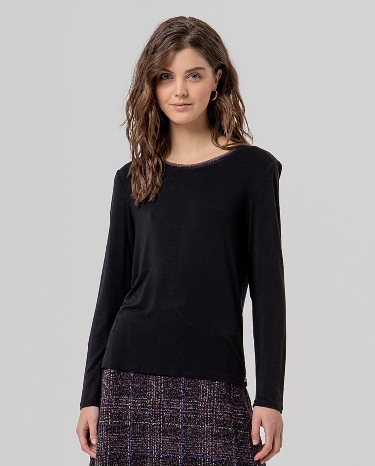Camiseta de cuello redondo de bambú Negro