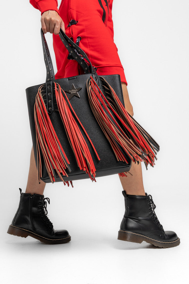 Bolso Shopper Con Flecos Y Tachuelas - ROCK AND ROLL