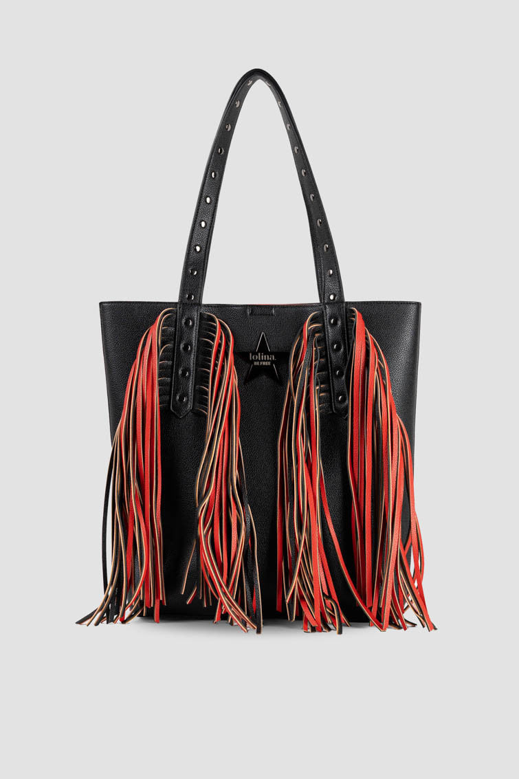 Bolso Shopper Con Flecos Y Tachuelas - ROCK AND ROLL