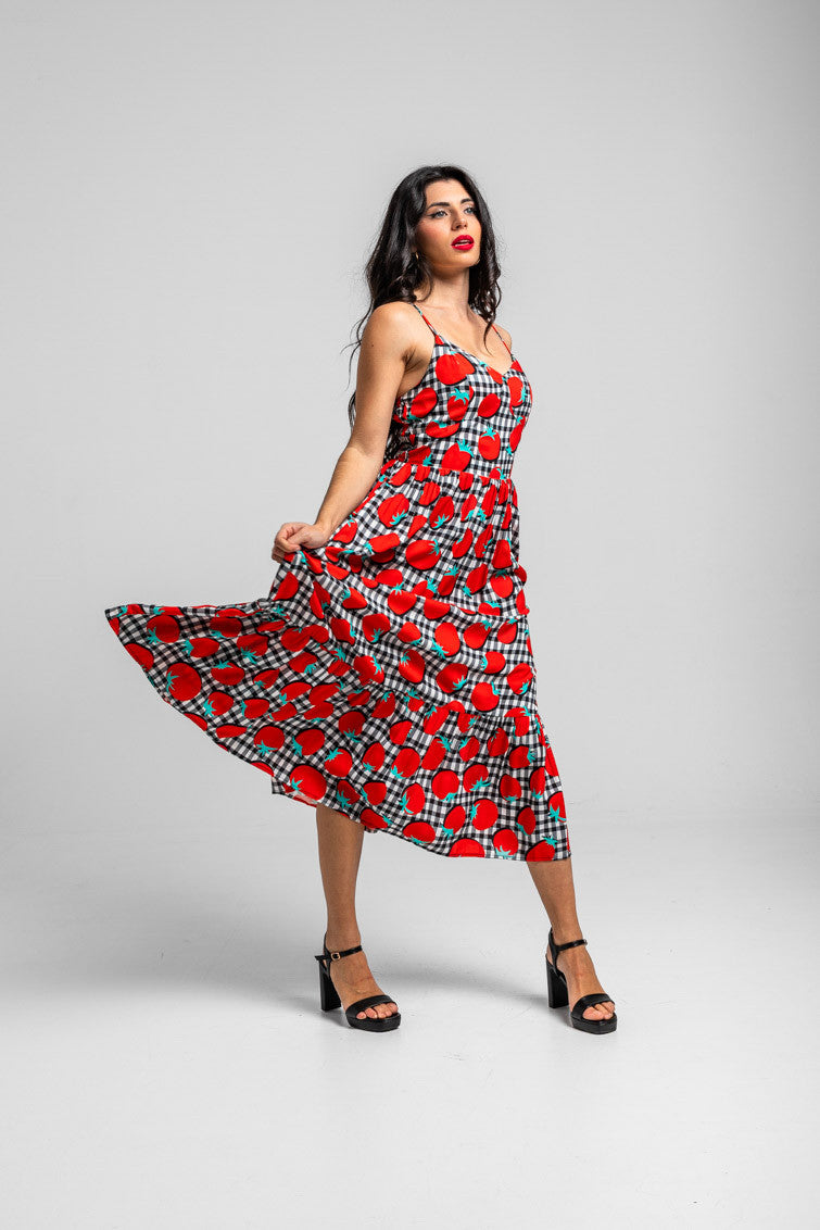 Vestido Midi Bustier De Tomates Y Vichi Blanco Y Negro - Pomodori