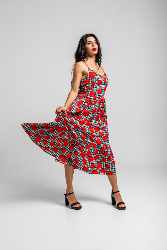 Vestido Midi Bustier De Tomates Y Vichi Blanco Y Negro - Pomodori