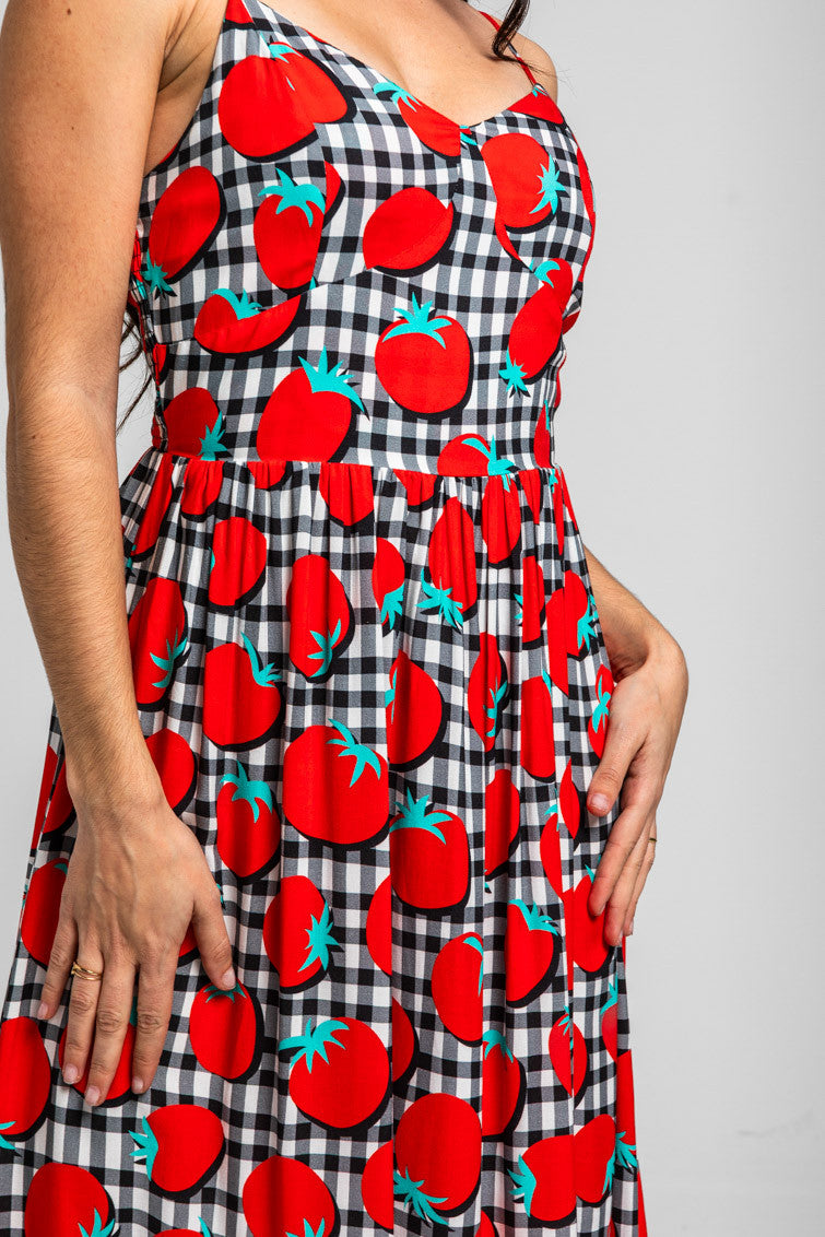 Vestido Midi Bustier De Tomates Y Vichi Blanco Y Negro - Pomodori