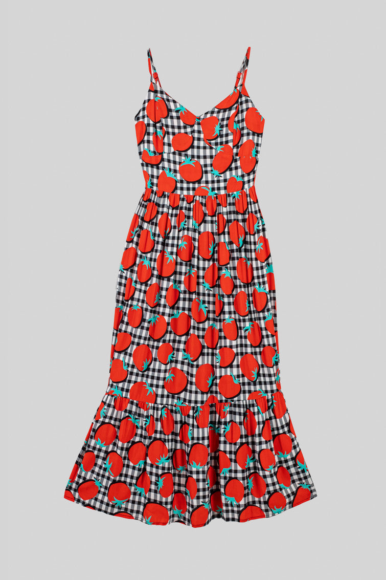 Vestido Midi Bustier De Tomates Y Vichi Blanco Y Negro - Pomodori