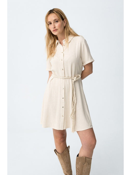 Vestido corto beige botones