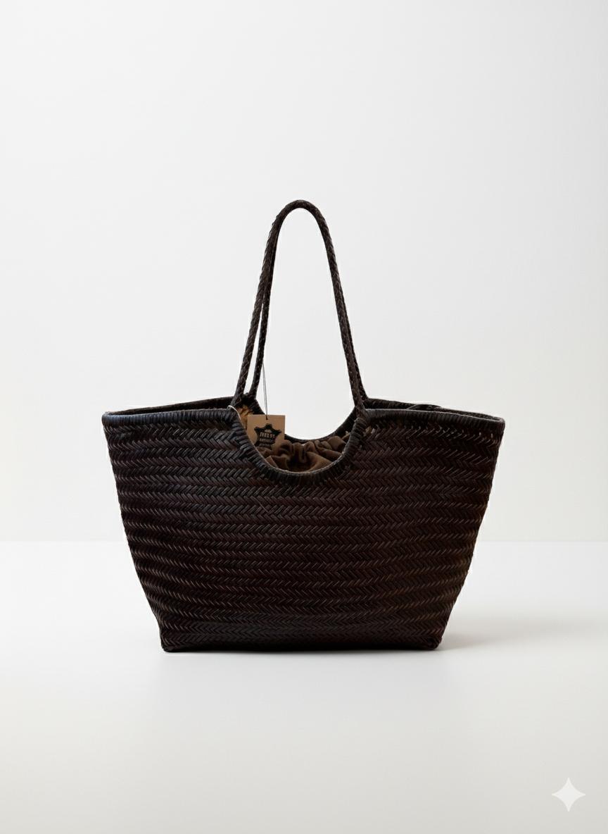 Shopper trenzado marrón chocolate de piel