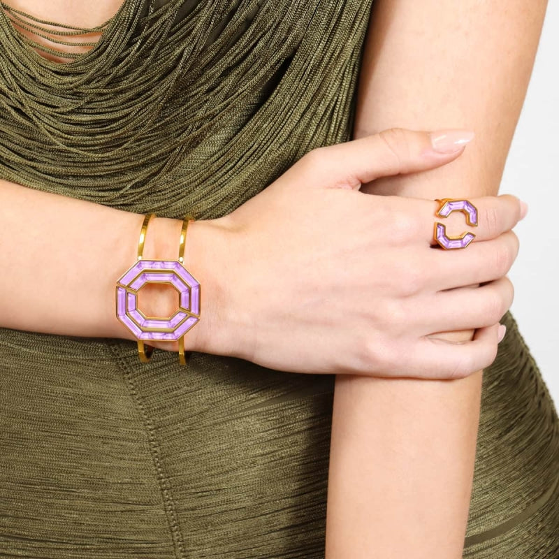 Anillo geométrico piedras