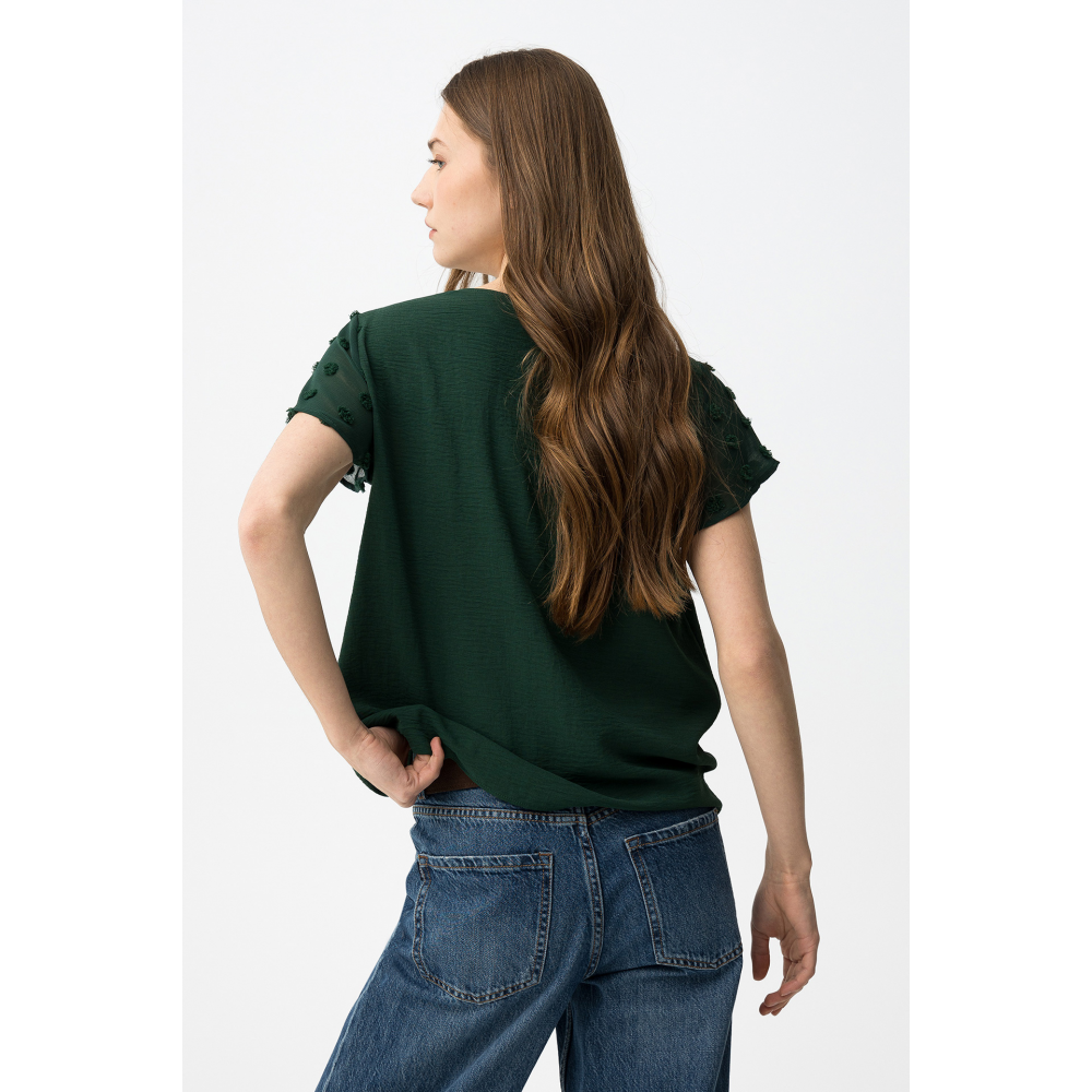 Blusa nony manga pompom