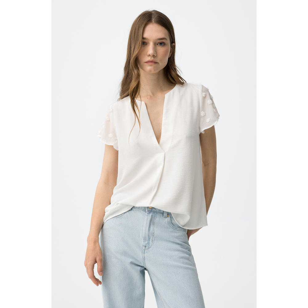 Blusa nony manga pompom
