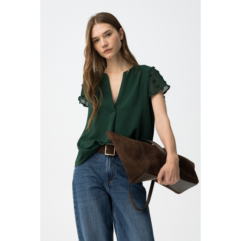Blusa nony manga pompom